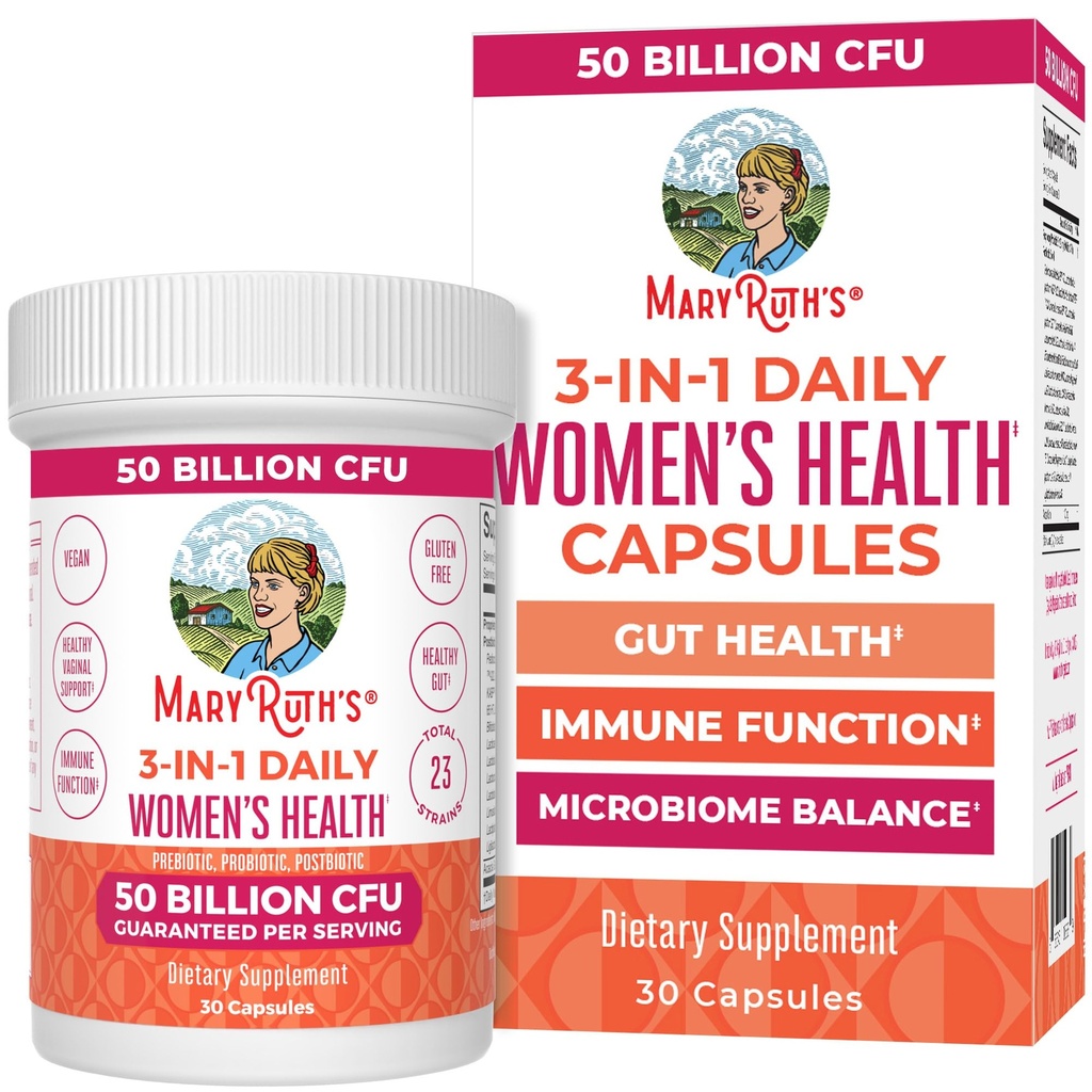 MARYRUTH'S 3-in-1 Daily Health Probiotics for Women | Hormon Support & Gut Health Supplement for Women | Women’s Probiotic | 50 Billion CFU | Vegan | 30 ct