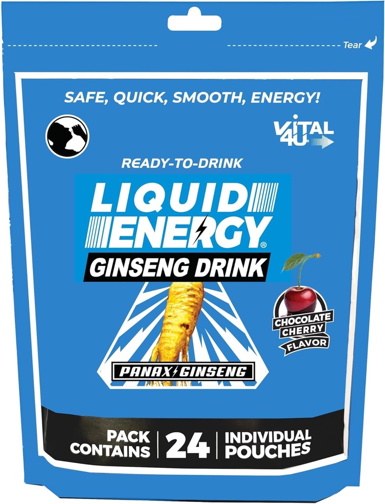 VITAL 4U® Liquid Energy Shot - Ginseng, Natürlich gesüßt, Schokolade Kirsche Flavor, 24 ct