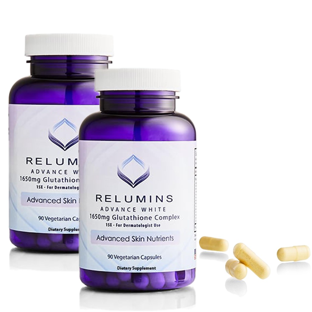 Relumines L-Glutathione Complex 1650mg - Antioxidans-Unterstützung mit Alpha Lipoic Acid, NAC, L-Methionin, Vitamin E, Hautgesundheitsergänzung, Made in USA - 90 Vegetarische Kapseln x 2 Flaschen