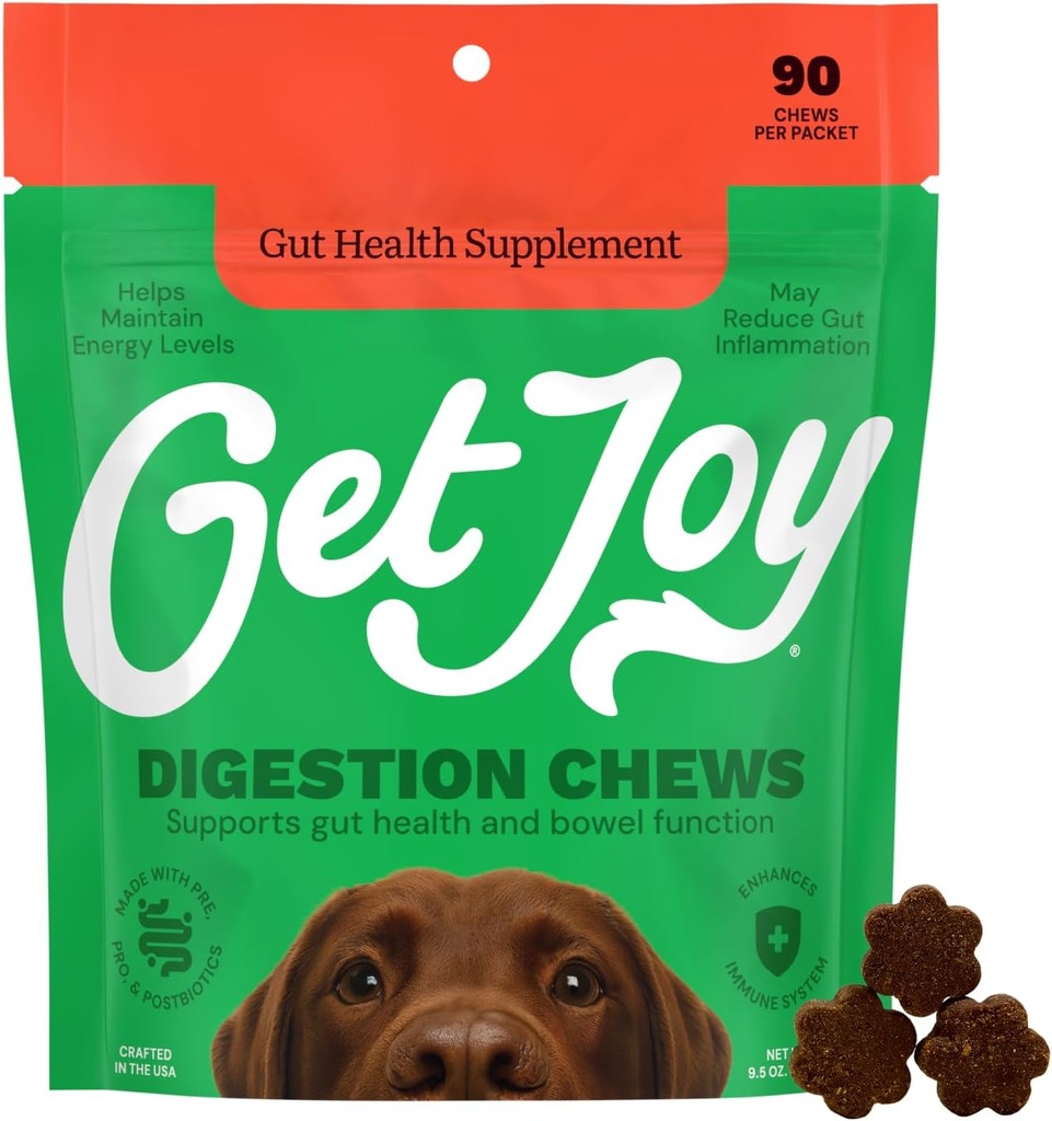Holen Sie sich Joy Digestion Chews, Gut Health Supplement für Hunde, Vet Empfohlen Soft Daily Digestive Health & Immune Unterstützung mit Präbiotics, Probiotics & Postbiotics, Made in USA, 90 Count
