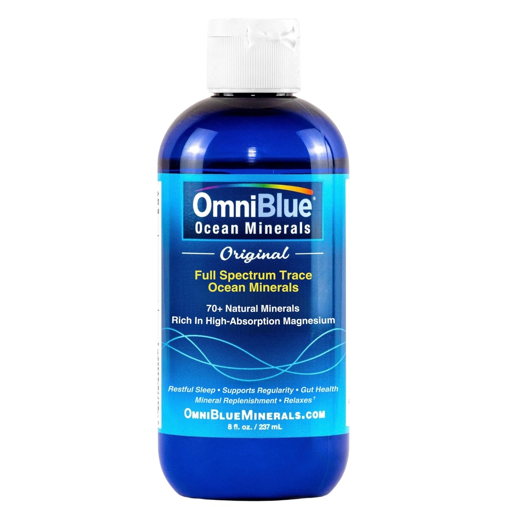 OmniBlue Ocean Minerals - 70+ Trace Minerals & Liquid Magnesium - Potassium, Chloride- Low Sodium - Natural Support for Sleep, Digestion, Regularity, Hydration & Electrolyte Balance (8 oz)