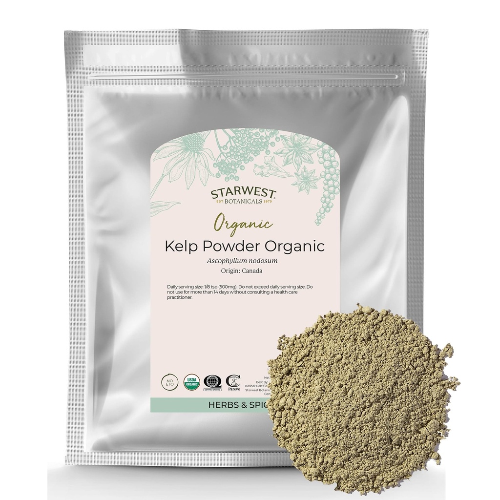 Starwest Botanicals Organic Kelp Powder - Nährstoffreiche, natürliche Quelle von Jod, Kalium, Magnesium, Zink, Eisen, & Calcium, Zertifizierte Kosher, Non-GMO - 16 oz Tasche