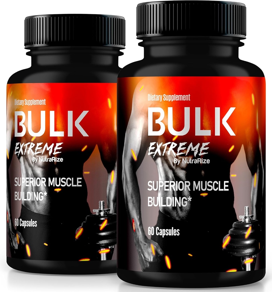 (2 Pack) Bulk Extreme Superior Muskelaufbau Erweiterte Formel, Bulk Extreme für Lean Muskelmasse für Männer, Alle natürlichen Muskelaufbau, männliche Pillen für körperliche Leistung, Bewertungen (120 Kapseln)