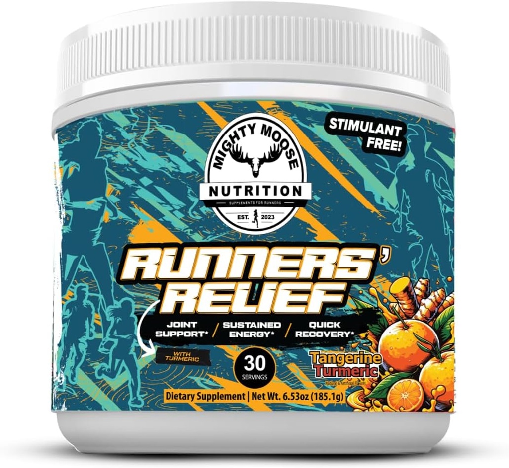 Runners' Relief - Joint Support & Muskel Erholung Ergänzung - Glucosamine Chondroitin - Fasting Electrolytes - Stimulant-Free Pre/Post Workout Energy - Tangerine Turmeric mit 95% Curcuminoids