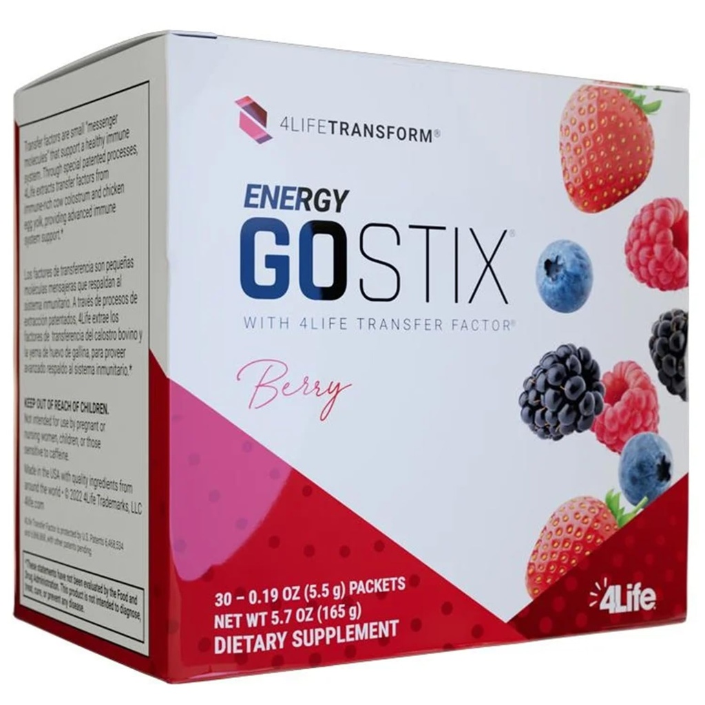 4Life Energy Go Stix, Healthy Energy Drink Mix, Koffein aus Guarana, Maca, Yerba Mate und Green Tea Leaf Extract, Berry Flavor - 30 Packets
