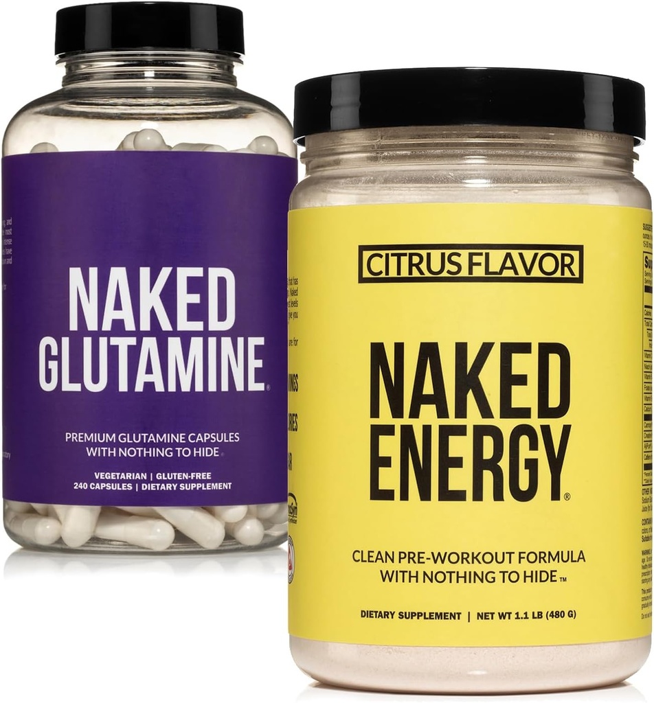 Naked Vegan Energizing Muscle Recovery Bundle: Naked Citrus Energy und 240 Naked L-Glutamin Kapseln, 1000mg