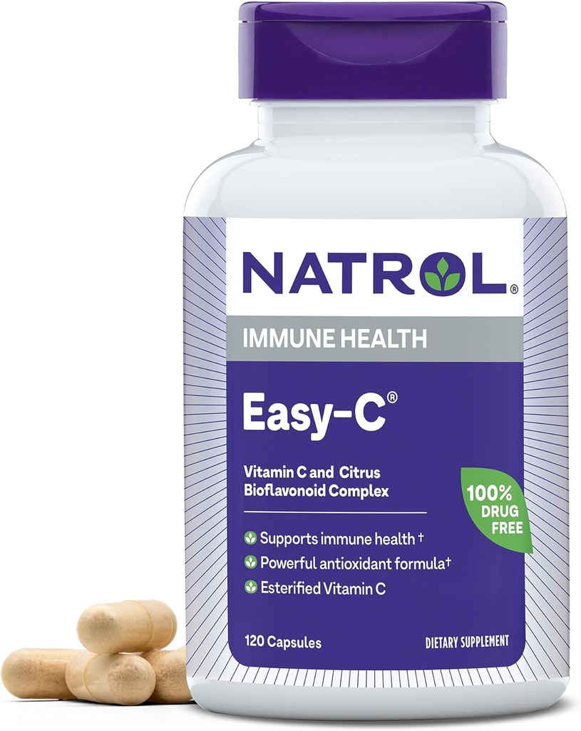 Natrol Easy-C Immune Health, Dietary Supplement, Supports Immune Health with Vitamin C and Bioflavonoids, Veggie Capsules, 500 mg, 120 Count