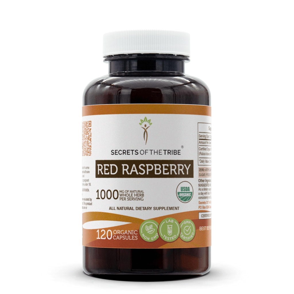 Secrets of the Tribe Red Raspberry USDA Organic Capsules | Certified Organic Vegetarische Kapseln, pflanzliche Nahrungsergänzung | Rubus idaeus Dried Leaf (120 Count)