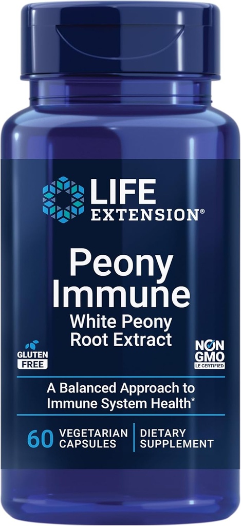 Life Extension Peony Immune, White Peony Root, Immun Health Support, Immunsystem, Glutenfrei, Non-GMO, Vegetarisch, 60 Kapseln