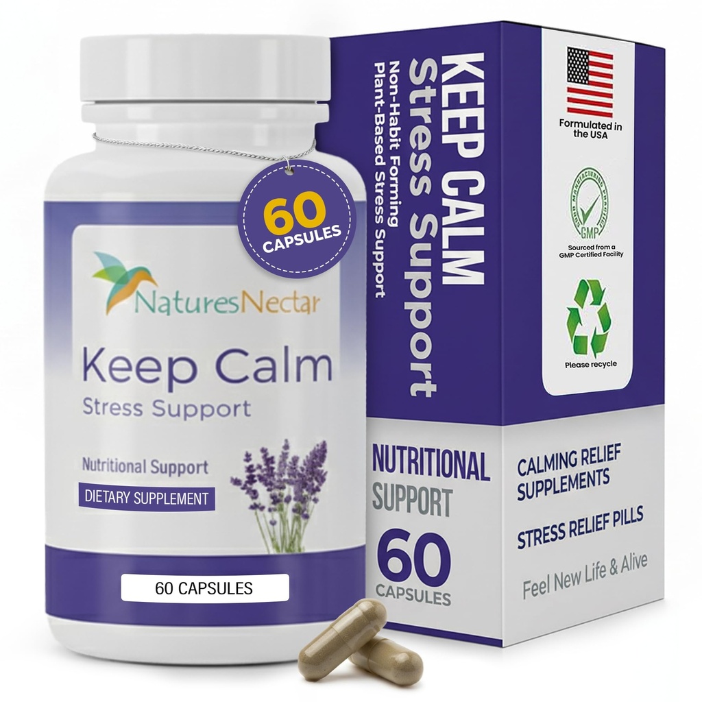 Nektar Angst- und Stress-Relief-Ergänzungen der Natur – Beruhigen Sie die Kapseln mit Ashwagandha, GABA, Magnesium & 5-HTP – Nervousness & Irritability Mood unterstützt die Entspannung Lemon Balm 60 Gefüllte Kapseln