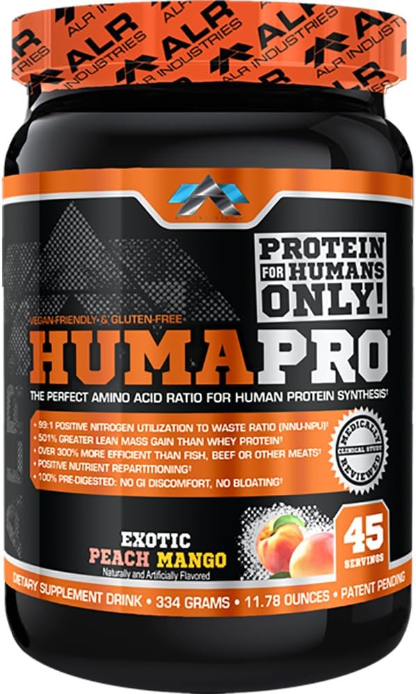Humapro | Aminosäuren Protein Matrix für Menschen | 99% Verwendung für Lean Muscle | Vegan, Glutenfrei | 334g / 45 Servierungen (Exotic Peach Mango)