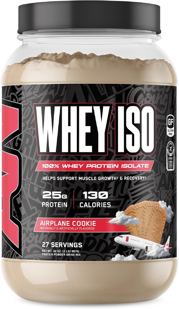 Alle Schwarz Alles 25g Whey Protein Pulver | Flugzeug Cookie | 27 Servierungen | Whey Protein Isolate | Low Carbs & Low Sugar | MCT