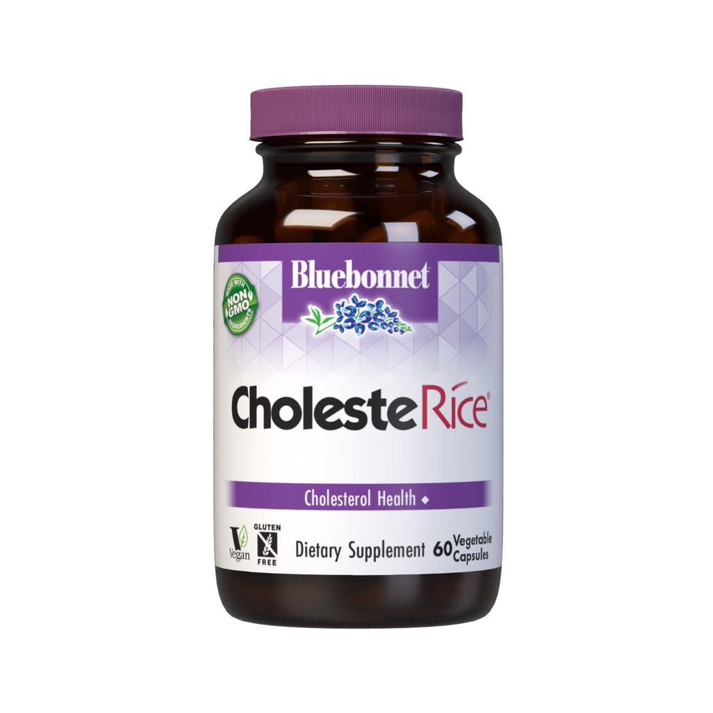 Bluebonnet Nutrition CholesteRice Vegetable Capsules, Red Yeast Rice, Plant Sterols, Pantethine, CoQ10, Policosanol, Vegan, Vegetarisch, Non GMO, Glutenfrei, Milk Free, SOY-FREE, 60 Gemüsekapseln