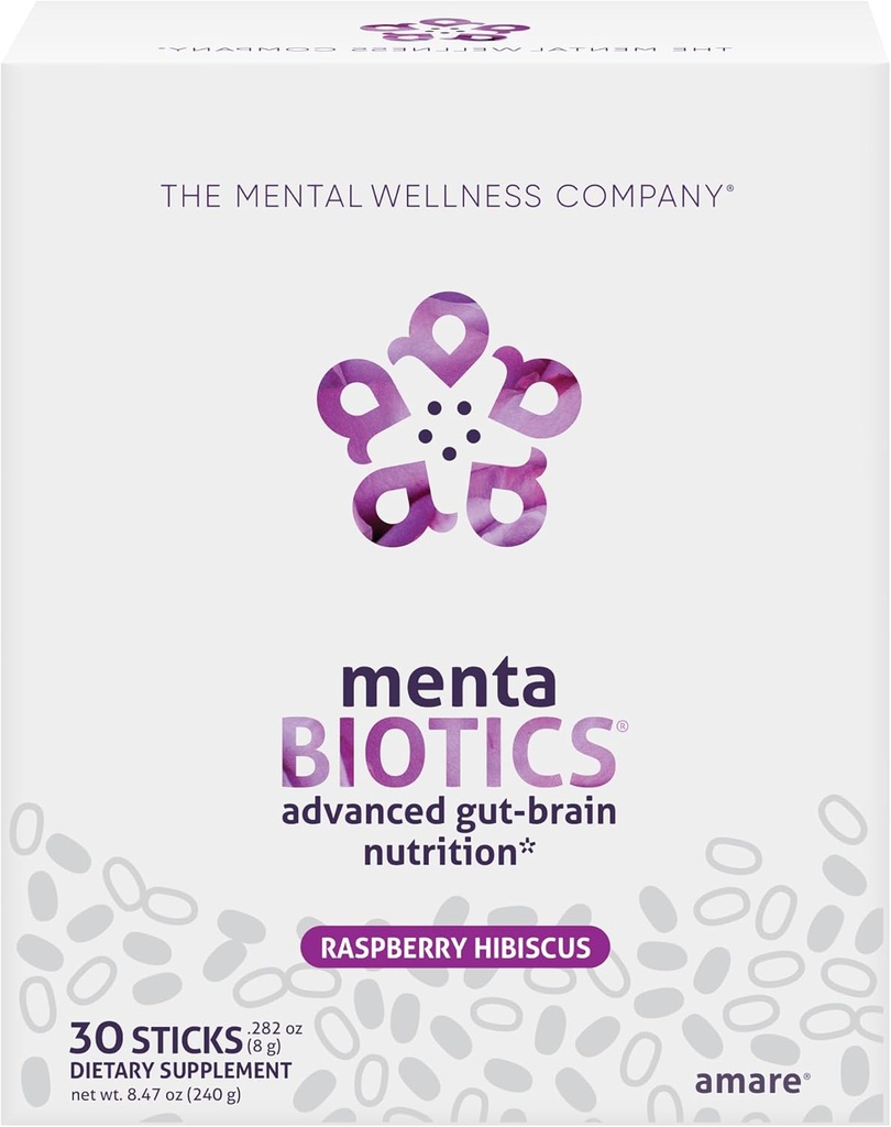 MentaBiotics® Advance Gut Brain Nutrition Prebiotic, Probiotic und Phytobiotics, Raspberry Hibiscus, 30 Servietten