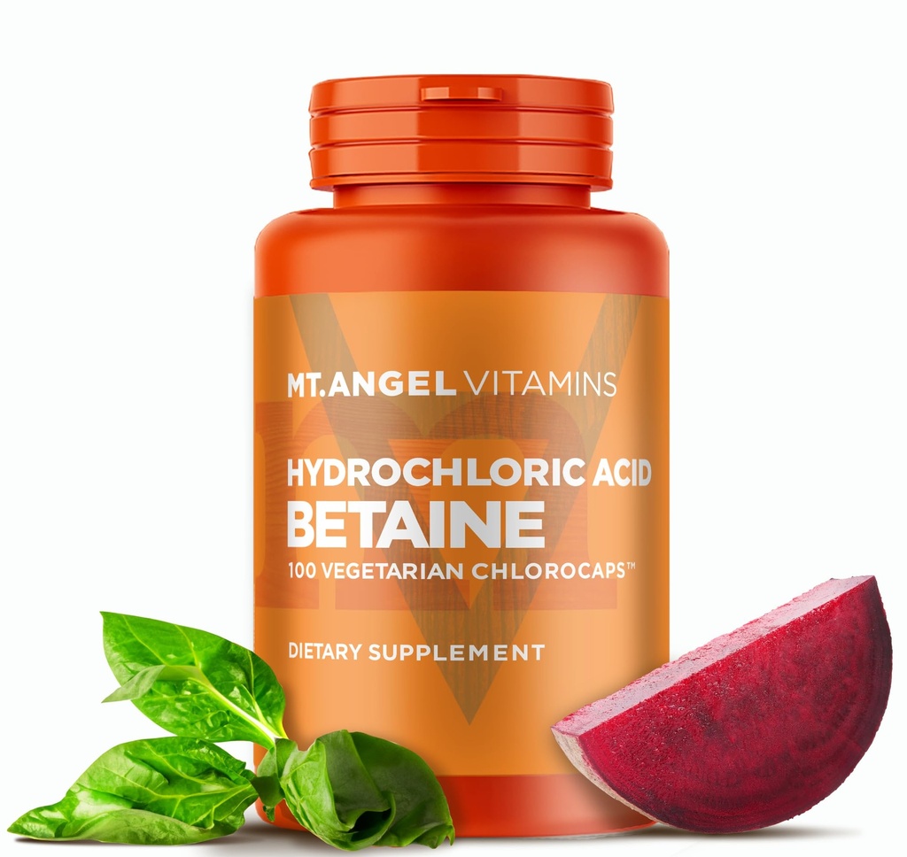 Mt. Angel Vitamine - Salzsäure Betaine, Unterstützt gesunde Verdauung & Magensäfte (100 vegetarische Chlorocaps)