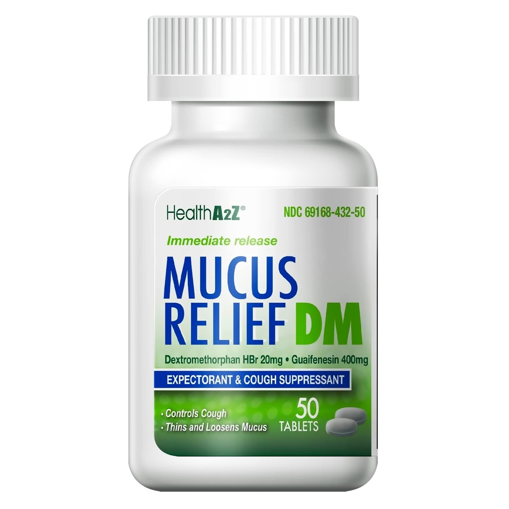 HealthA2Z® Mucus Relief DM | Dextromethorphan HBr 20mg | Guaifenesin 400mg | No Benzene | Cough, Sofortfreisetzung, Unbeschichtet (50 Count)