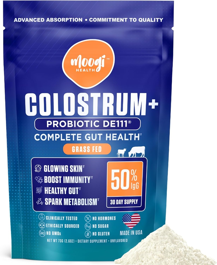 Moogi Performance+ Colostrum + DE111® Probiotic – 30-Day Supply – Advanced Gut & Immune Support – Grass-Fed, Regal-Stable, Sugar-Free – Exklusiv
