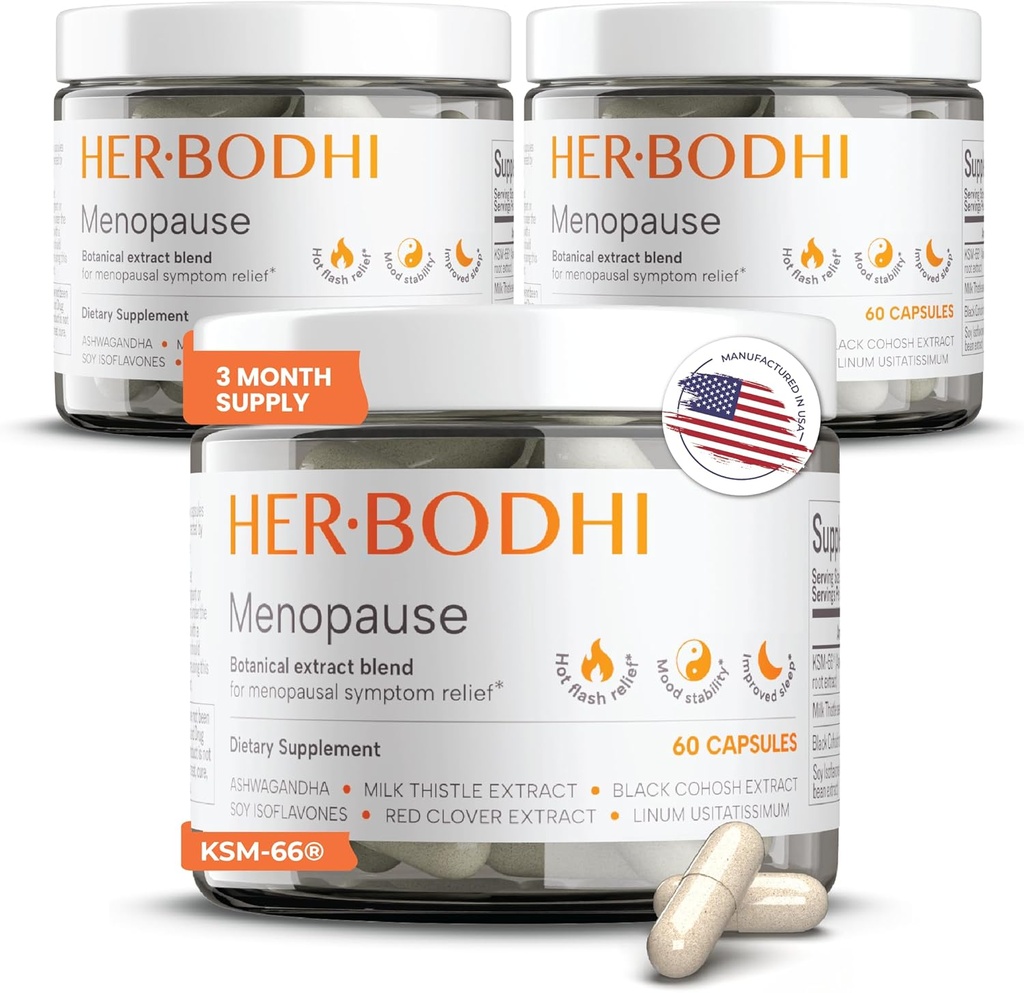 Meno- Menopause Hormonal Balance für Frauen, Estrogen Soy Isoflavones Menopause Supplement für Frauen, Ashwagandha, Black Cohosh Hot Flashes Menopause Relief, Nacht Sweats Relief 180Caps