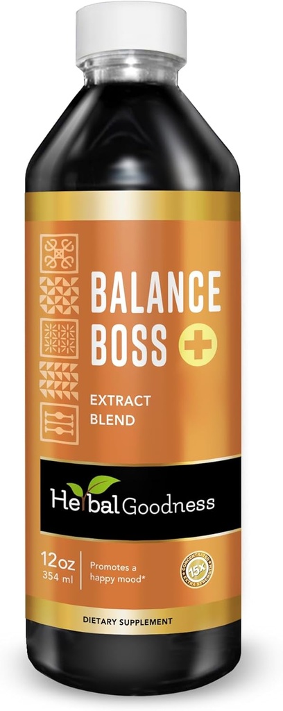 Herbal Goodness Happy Mood Support Supplement - St Johns Worth fördert Entspannung und Beruhigung, Rhodiola Rosea Balance Boss 12 Fl. oz