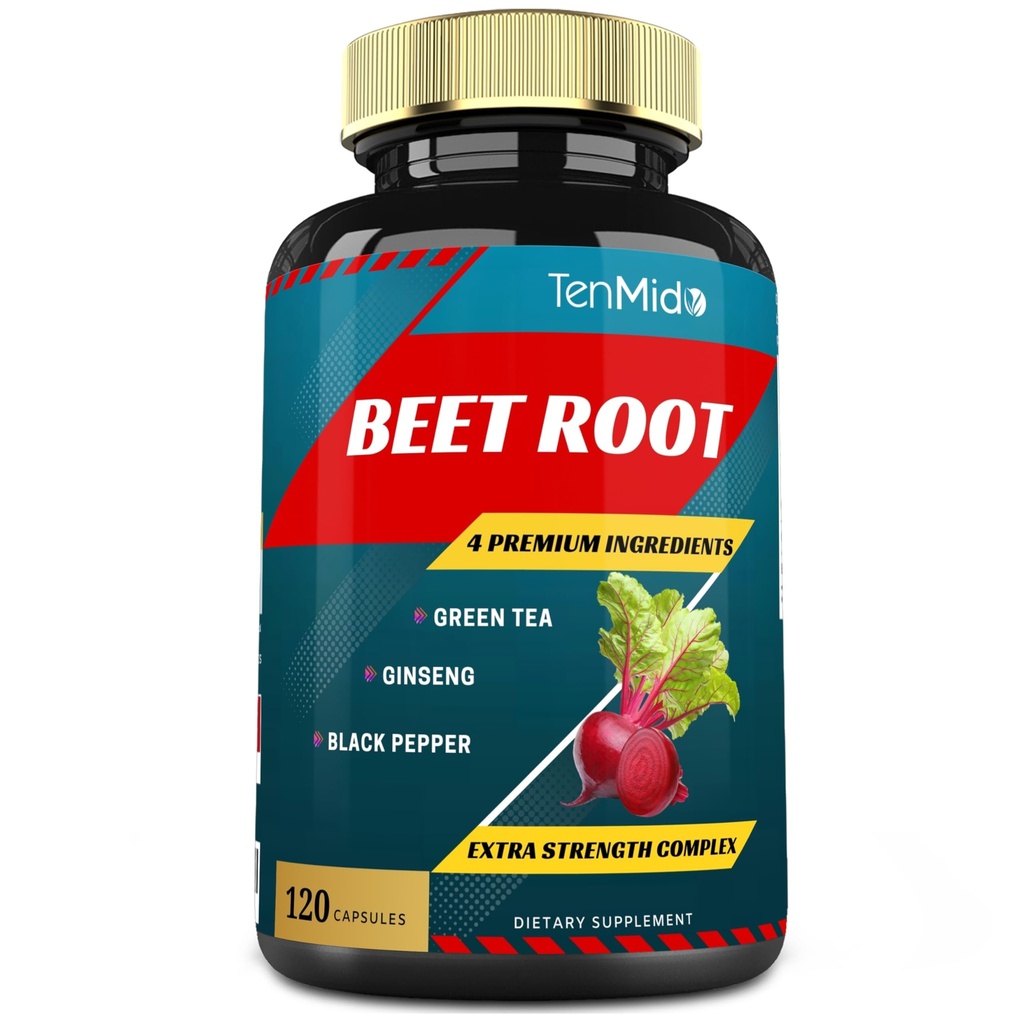 Beet Root Extract Kapseln, 4 Monate Versorgung & Grüner Tee, Ginseng, Schwarzer Pfeffer | Erhöhte Energie, Sportliche Leistung unterstützt, Boosts Stamina | Nahrungsergänzungsmittel