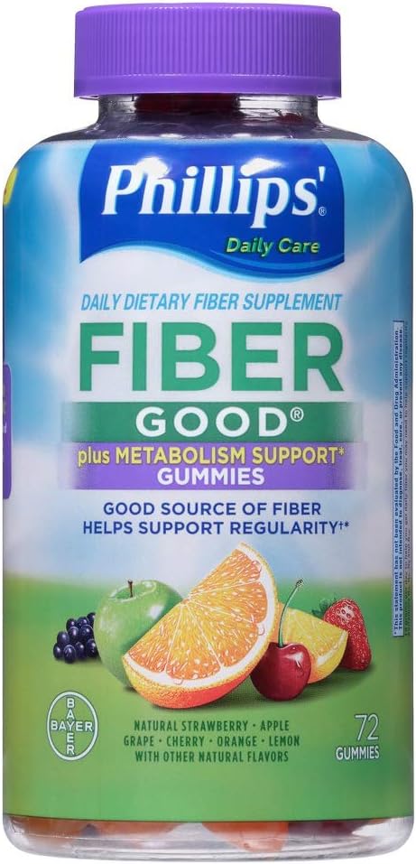 Phillips' Fiber Good Gummies Plus Metabolism Support - Inulin soluable Fiber - B Vitamins & Chromium to Help Support Metabolism - 72Count