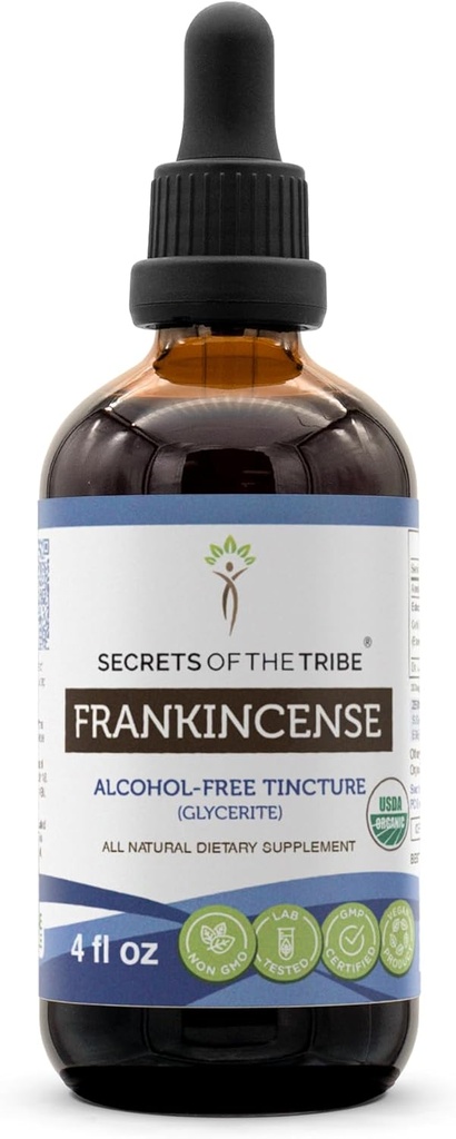 Frankincense USDA Organic | Alkoholfreier Extrakt, hochkarätige Kräutertropfen, Immunsystem, Positive Stimmung | Hergestellt aus 100% zertifiziertem organischen Frankincense (Boswellia Resin) Getrocknetes Harz (4 oz)