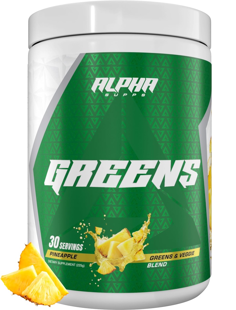 Alpha Supps - Alpha Greens Supplement | Obst & Gemüse Superfood Pulver | Über 40 Natürliche pflanzliche Inhaltsstoffe | Prebiotic & Probiotic Digestive Support Blend - 30 Portionen (Pineapple)