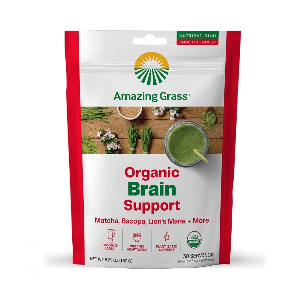 Erstaunliches Gras Matcha-Pulver für Brain Support & Energy – Grüner Teemix mit Lion’s Mane und Superfoods – Plant-Based, No Sugar, Smoothie oder Latte Mix for Focus – 30 Portionen