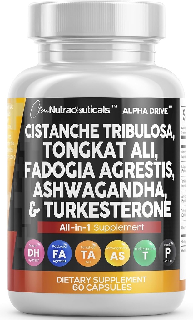 Clean Nutra Cistanche Tribulosa Fadogia Agrestis Tongkat Ali Turkesterone Pillen Ashwagandha Kapseln Ergänzung für Männer - 60 Zähler
