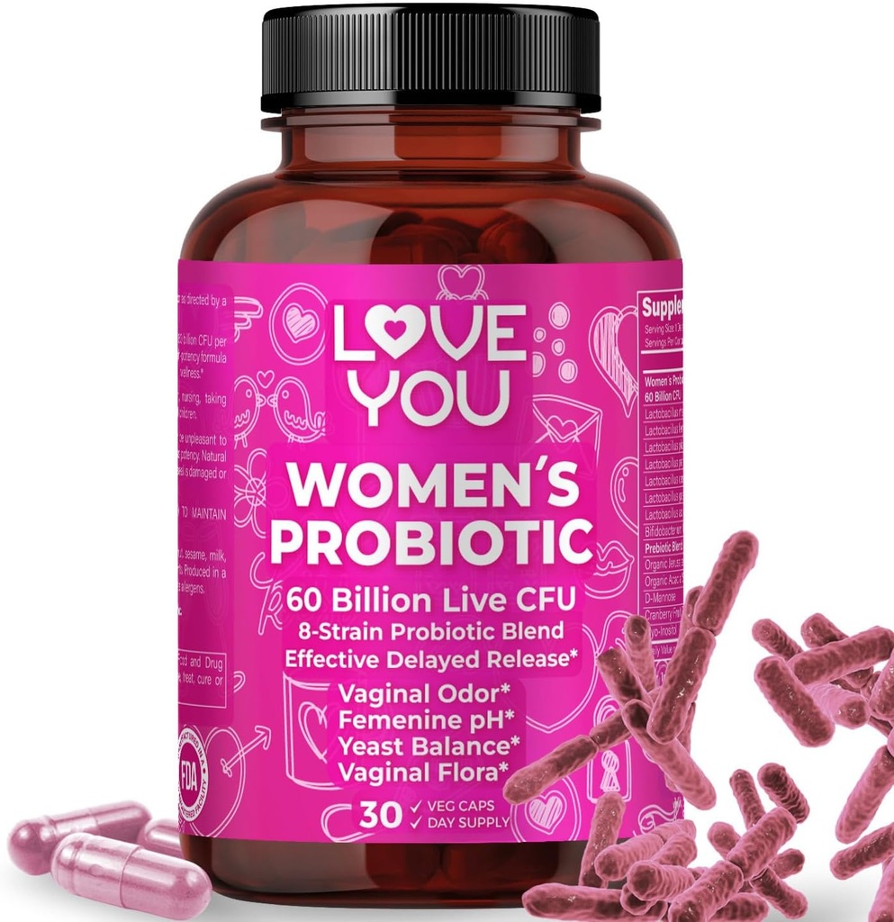 Love You Womens Probiotic, Ph Balance, Ut, Feminine, Vaginal Health Supplement, Verdauung, Pre + Pro + Postbiotic, verzögerte Veröffentlichung, 60 Billion Live CFU, 8-Strain Probiotic, 30 Veg Caps Servierungen