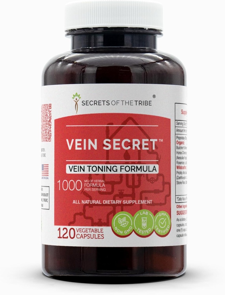 Secrets of the Tribe - Vein Secret, Vein Tonnig Formula, Herbal Supplement Blend (120 Kapseln)