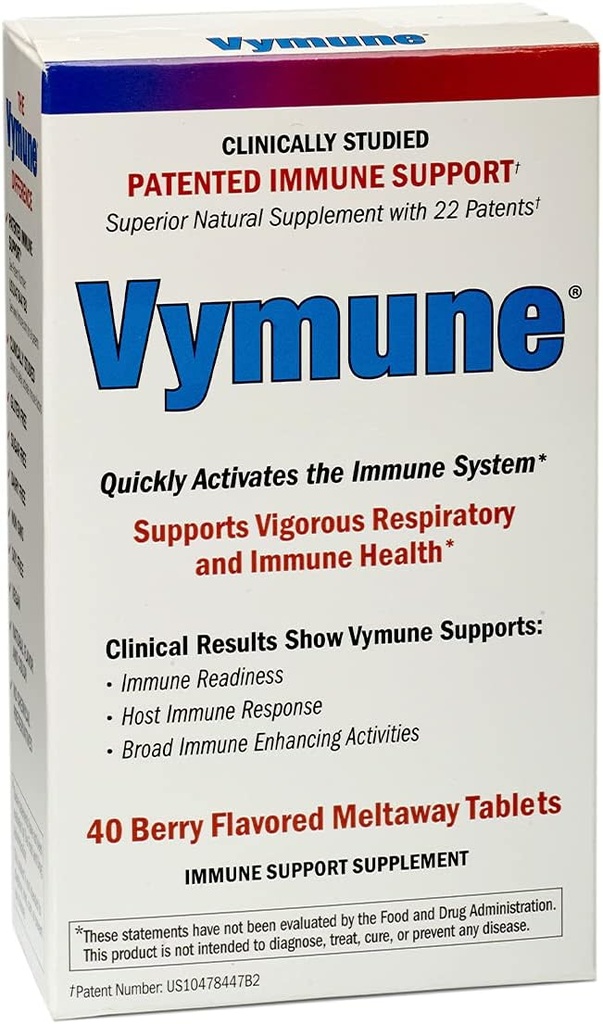 Vymune Amino-Acid Advanced Immun Support Supplement mit leistungsstarken Aminosäuren Taurin, Lysin und Threonin Meltaway Tablets, Berry Flavored – für Erwachsene (800mg Vitamin C, 40ct.)