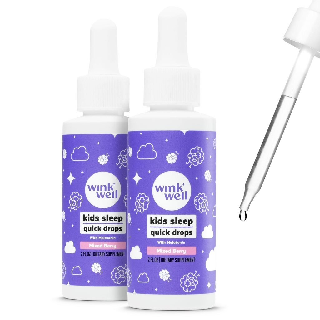 Wink Well Kids Liquid Melatonin Tropfen, natürliche Melatonin Tropfen für Kinder mit 1mg pro Servierung von flüssigem Melatonin für Kinder, Drug-Free und Non-Habit Forming (2 Pack)