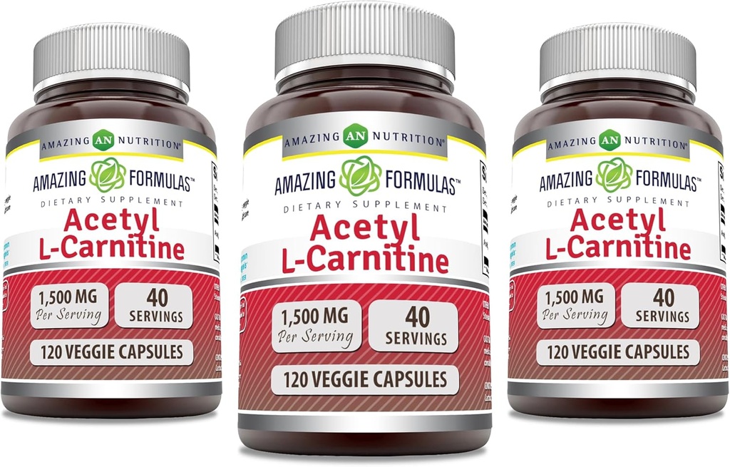 Erstaunliche Formeln Acetyl L-Carnitin 1500 Mg Pro Servieren Veggie Kapseln Ergänzung | Non-GMO | Gluten Free | Made in USA | Geeignet für Vegetarier (120 Count) | Pack von 3