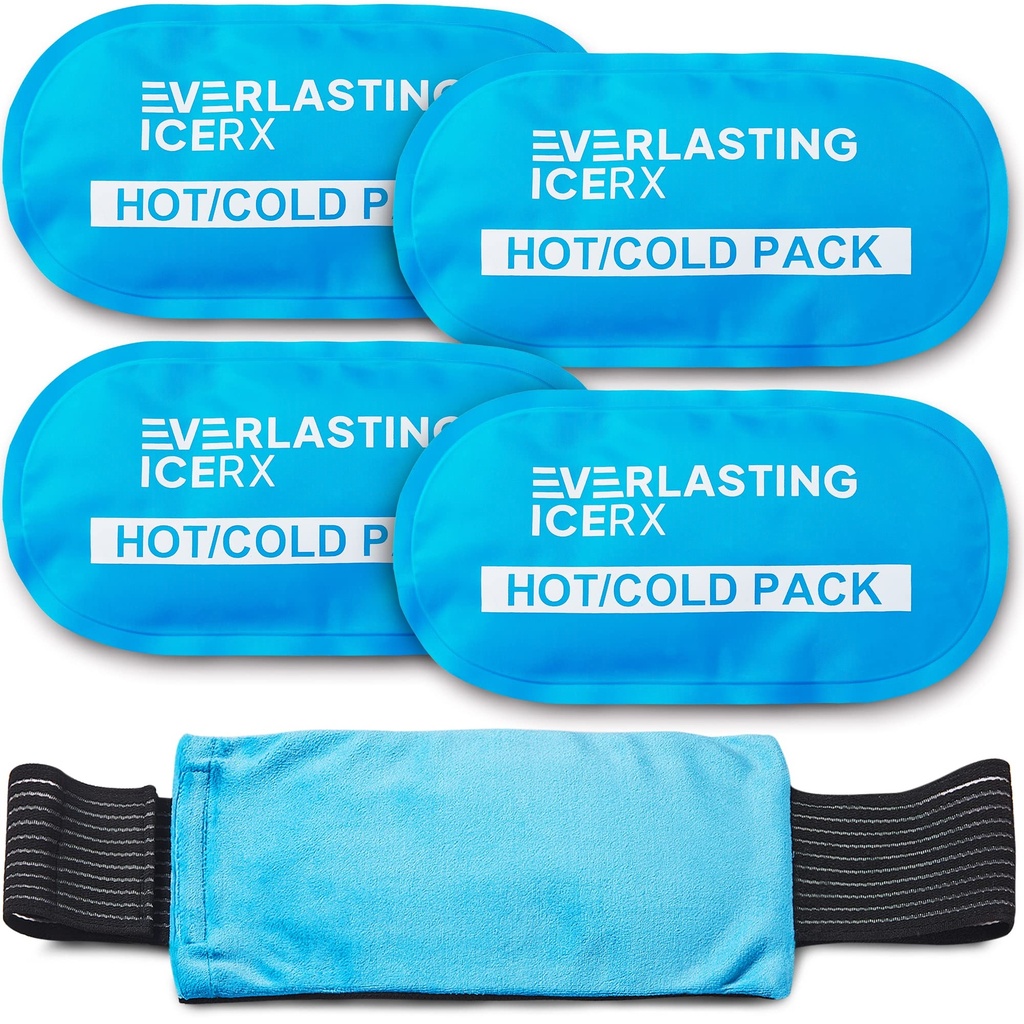 Reusable Hot and Cold Gel Ice Pack Wrap (4 Pack) für Verletzungen - Verstellbar & Flexibel für Knie, Rücken, Schultern, Arme und Beine - Wiederverwendbar
