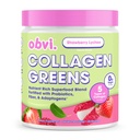 Obvi Collagen Greens | Organic Greens Superfood Powder mit Collagen Peptides | Probiotics for Gut Health, Haut, Haar, Nägel | Glutenfrei, Zero Sugar | Strawberry Lychee Flavor, 25 Portionen