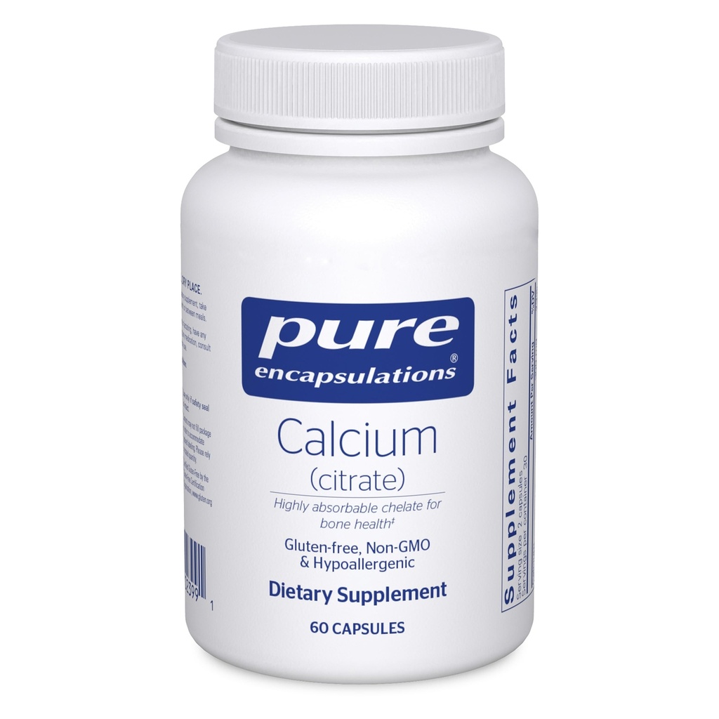 Reine Kapseln Kalzium (Citrate) - Ergänzung für Knochen, Zähne, Colon und Herz-Kreislauf-Gesundheitsunterstützung* - mit Premium-Zitrat - 60 Kapseln