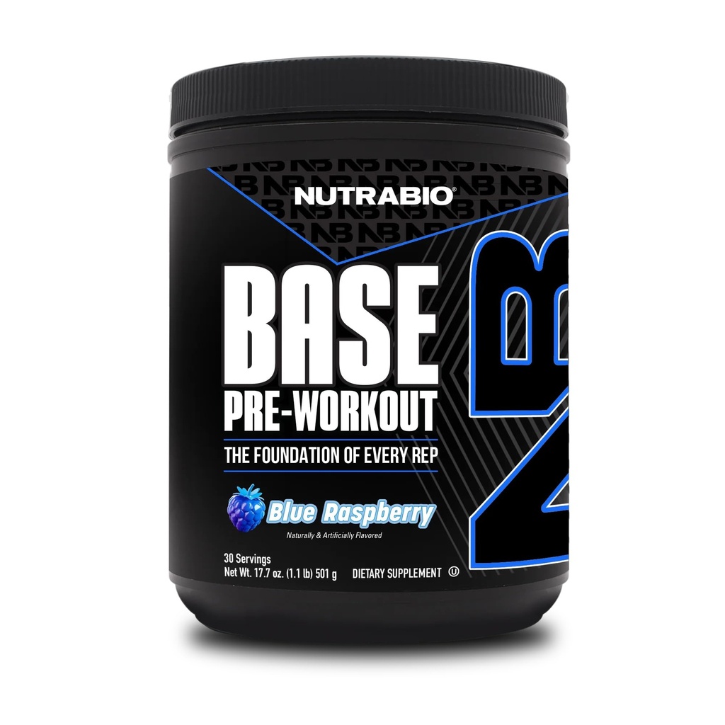 NutraBio Basis Pre-Workout Pulver 200mg Koffein, Sustained Energy, Fokus, Ausdauer, Pumpe, Zuckerfrei, Clean Preworkout für Männer und Frauen - Beta Alanine, L-Tyrosine, 30 Servierungen - Blau Himbeer