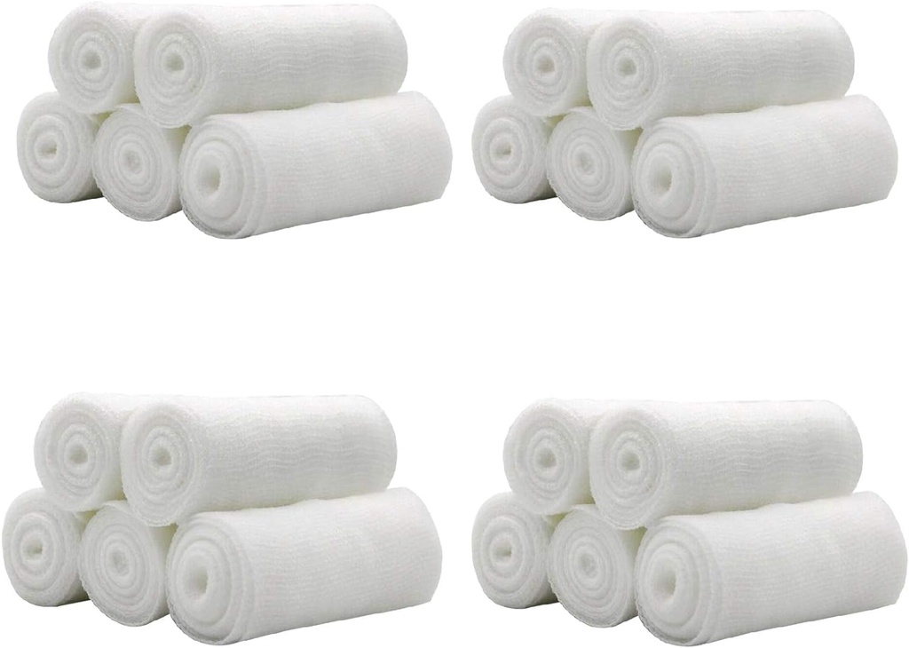 EatingBiting 20 Rollen 4 Zoll x 4.92 Yards gerollt Gauze Stretch Bandage/Medical Grade Steril Erste Hilfe Wound Care Cotton Ply/Stretched Gauze Bandage Rollen mit medizinischem Tape