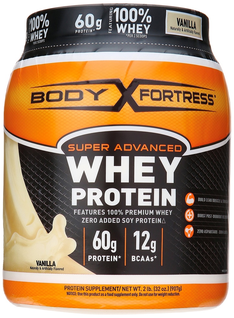 Body Fortress Super Advanced Whey Protein Powder, Plus Kreatin und Glutamin, Glutenfrei, Vanille, 32 Unze (2lb)