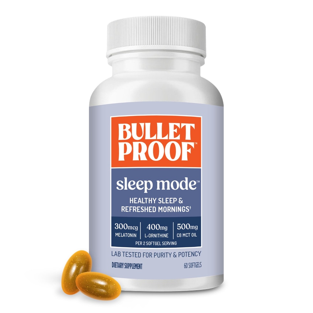 Bulletproof Schlafmodus Softgels, 60 Zähler, Ergänzung mit Gehirn Octane C8 MCT Öl zur Unterstützung Schlaf