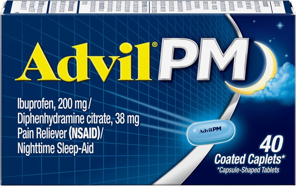 Advil PM (40 Count, Paket von 2) Schmerz-Reliever / Nachtzeit Schlafhilfe beschichtetes Caplet, 200mg Ibuprofen und 38mg Diphenhydramin Citrat