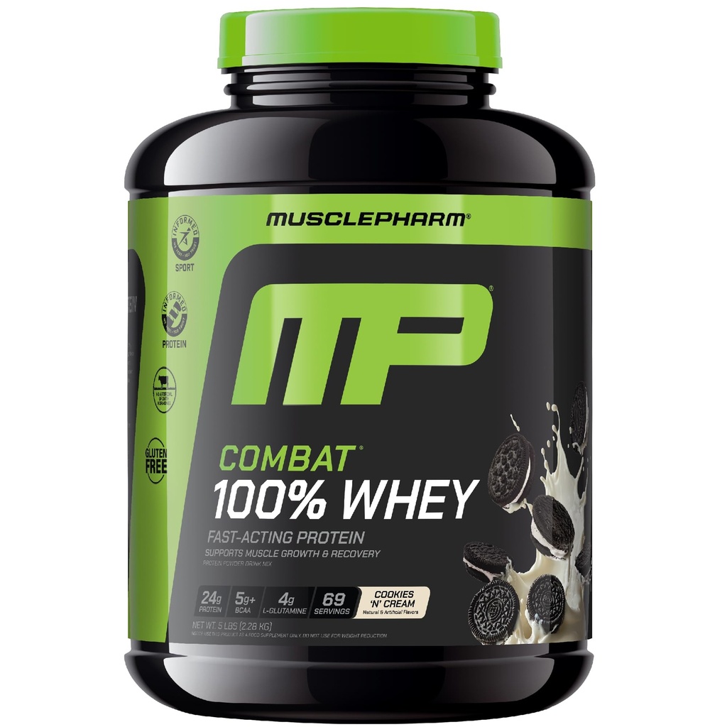 MusclePharm Combat 100% Whey Protein Pulver, Cookies ‘N’ Cream Flavor, Fast Recovery & Muskel Gewinn mit Whey Protein Isolate, High Protein Pulver für Frauen & Männer, Glutenfrei, 5 lb, 69 Servierungen