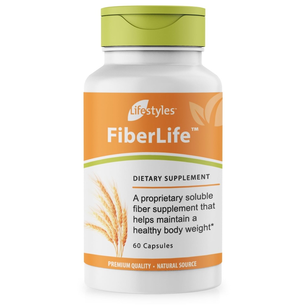 Lifestyles FiberLife Supplement – Soluble Fiber for Digestive Health & Cholesterol Support mit Konjac, Guar Gum, Xanthan Gum und Cinnamon – Made in Canada – 60 Kapseln (60 Kapseln)