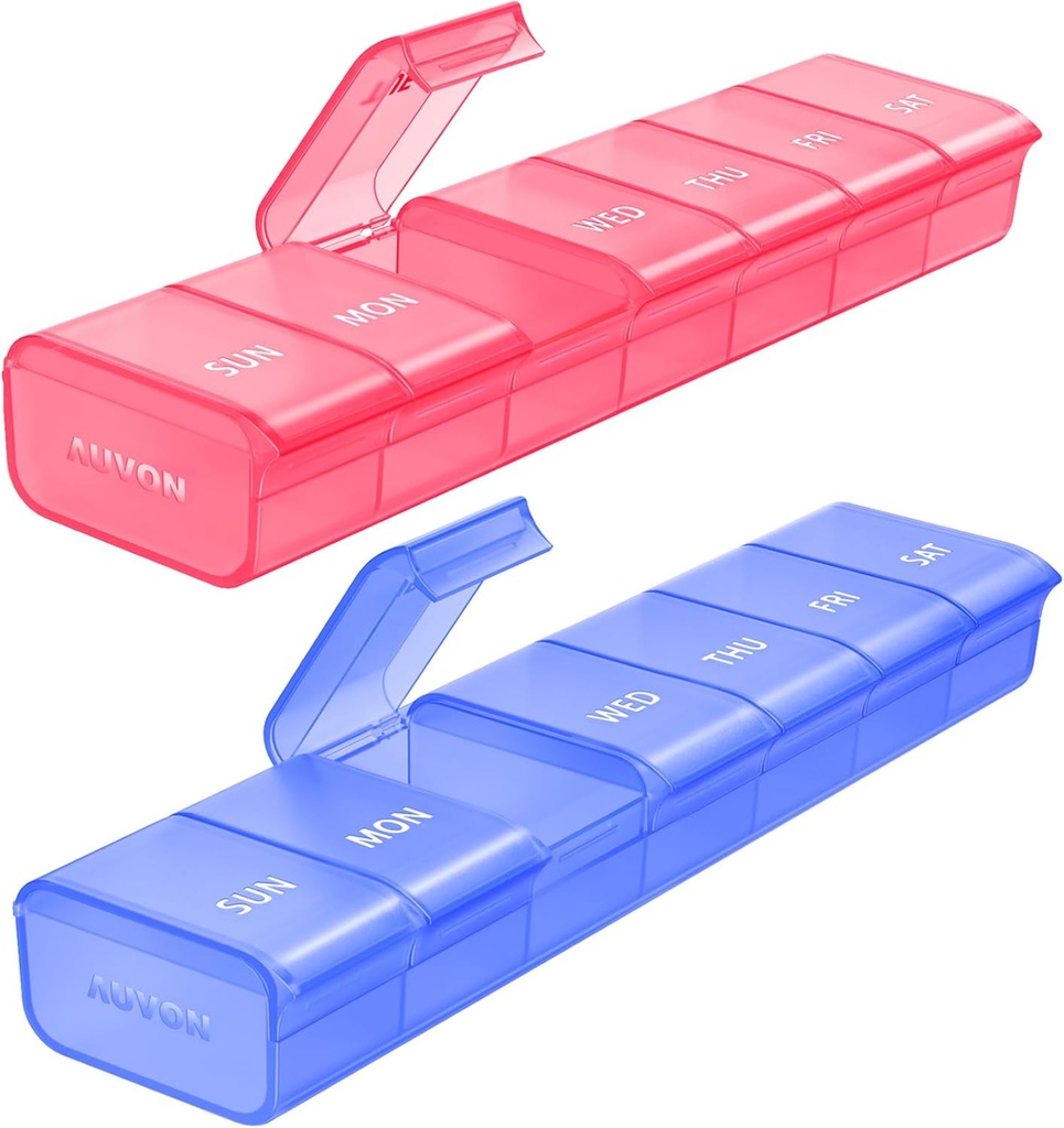 AUVON 2 Pack Wöchentliche Pille Organizer, Dual-Color große Pillen-Gehäuse Set für mehrere Pillen-Tracking, Pillen-Box 7 Tag für Reisen, Pillen-Container für Heimgebrauch Vitamine, Ergänzungen, Medikamente