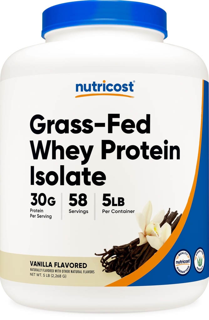 Nutricost Grass-Fed Whey Protein Isolate (Vanilla) 5LBS - Non-GMO, Glutenfrei, natürliche Aromen