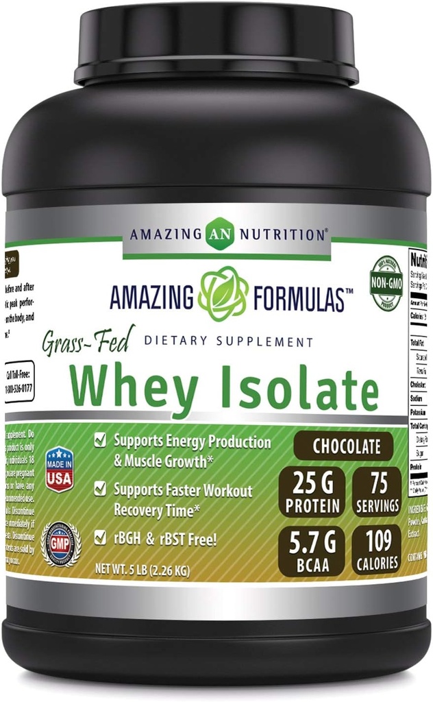 Erstaunliche Formeln Grass-Fed Whey Protein Isolate | 25 Grams Protein Per Serving | 5 Lbs (2.26 Kg) 5.7 5.7 Gramm BCAA | Made in USA (5 Lb, Schokolade)