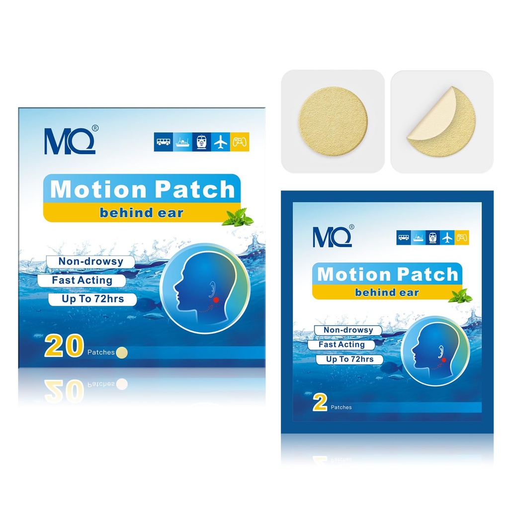 MQ 20ct Motion Sickness Patches, leichte Farbe, Sea Sickness Patches Non Drowsy & Waterproof, Cruise Ship Travel Essentials, Fast Acting & Long Lasting 72H