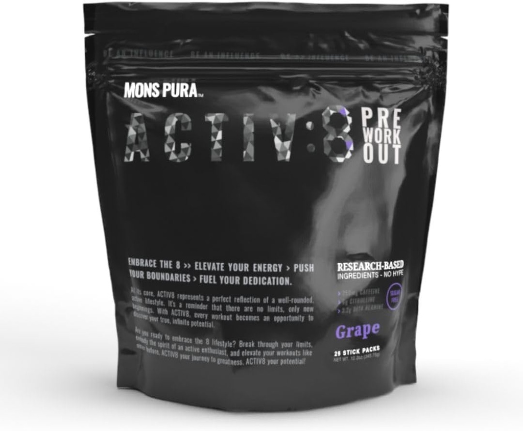Activ8 Grape Pre-Workout 25 Power-Packed Servierungen 250mg Koffein