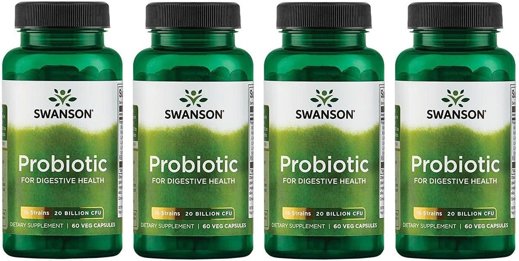 Swanson Probiotic for Digestive Health GI Tract Immununterstützung Reisende unterstützen 20 Billion CFU mit Prebiotic FOS 60 Veggie Kapseln (4 Pack)